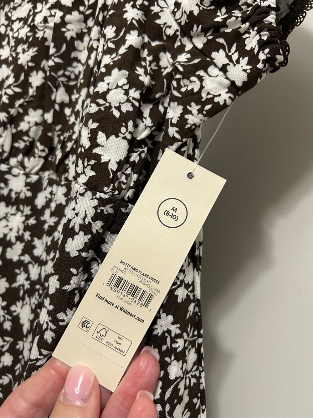 Brown Floral Square-Neck Mini Dress, NEW - Picture 7 of 9